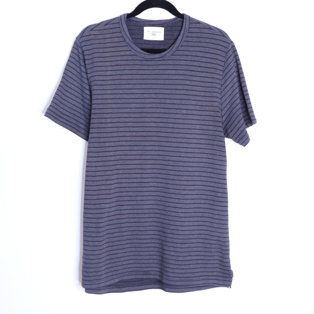 SOL ANGELES Stripe French Terry Knit Top Gray Blue Short Sleeve Men's L